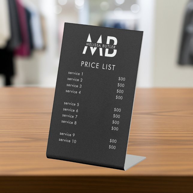 Signe De Table Monogram Price List Service Minimalist Black (Créateur téléchargé)