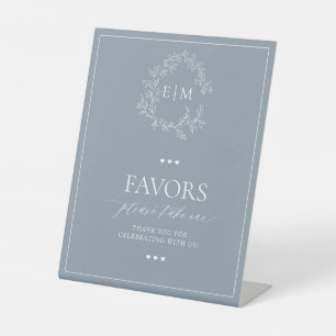 Signe De Table Monogramme bleu Dusty Crest Leafy Faveurs