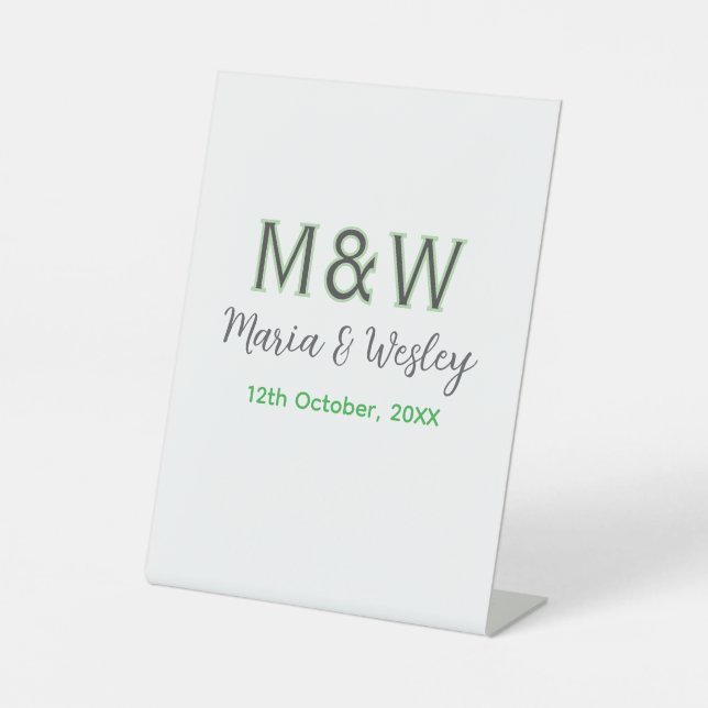Signe De Table Monogramme couple gris vert moderne date romantiqu (Recto)