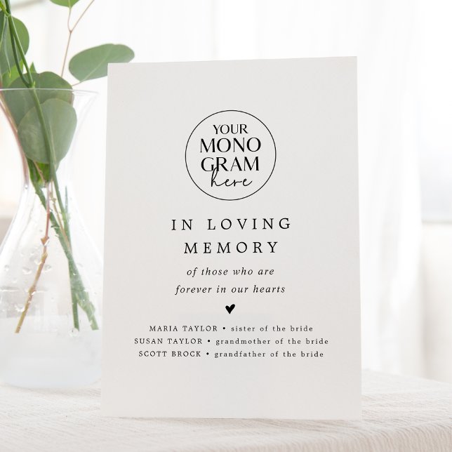 Signe De Table Monogramme MEGHAN En mémoire d'amour Mariage (MEGHAN Monogram In Loving Memory Wedding Memorial Pedestal Sign)