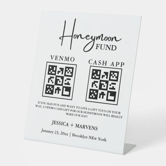 Signe De Table Monogramme moderne mariage de lune de miel code QR (Recto)