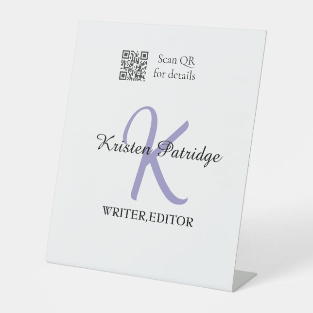 Signe De Table Monogramme nom écrivain violet modifier code QR en (Recto)