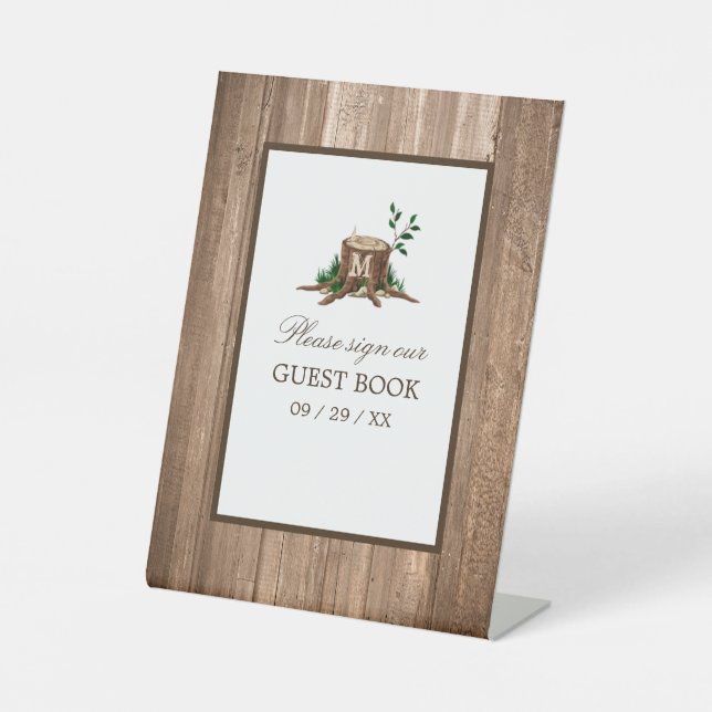 Signe De Table Monogramme rustique du pays Arbre et Mariage de bo (Recto)