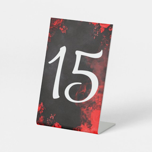 Signe De Table Moody Dark Red Rose Wedding Table Number (Recto)