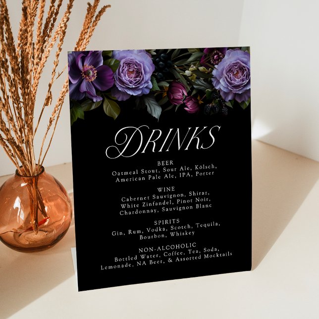 Signe De Table Moody Gothic Purple Floral Mariage Menu Boisson (Créateur téléchargé)