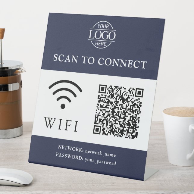 Signe De Table Mot de passe et réseau Wifi modernes | Code QR Log (In SItu)