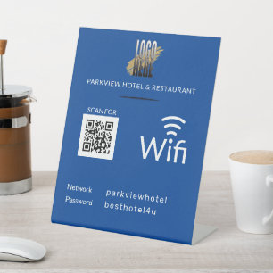 Signe De Table Mot de passe réseau Wifi simple Code QR Logo Bleu