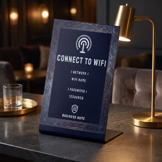 Signe De Table Mot de passe Wifi Entreprise Lune et Étoiles Bleu