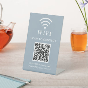 Signe De Table Mot de passe Wifi & Logo et code QR de l'entrepris
