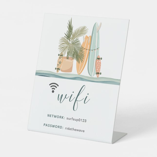 Signe De Table Mot de passe WiFi réseau Surf plage (Recto)