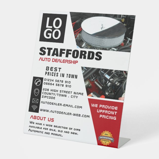 Signe De Table Moteur automobile, concessionnaire automobile Publ (Recto)