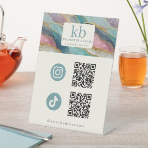 Signe De Table Motif de géode Code QR Bijoux Réseaux sociaux