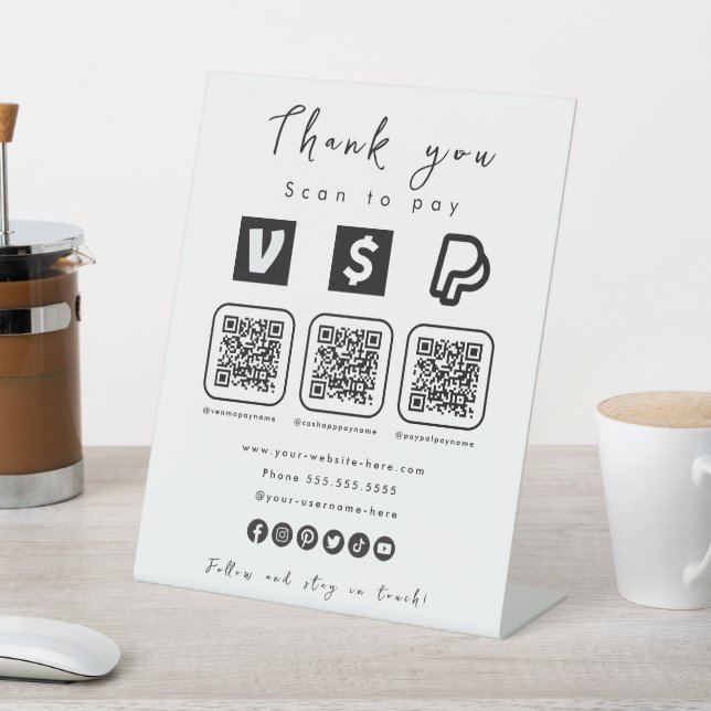 Signe De Table Multi QR Code Paypal Venmo Cash App Moderne Blanc (In SItu)