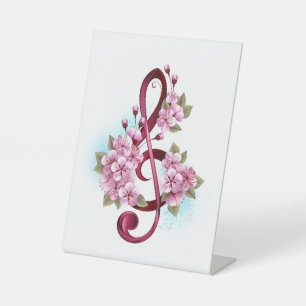 Signe De Table Musical treble clef notes with sakura flowers
