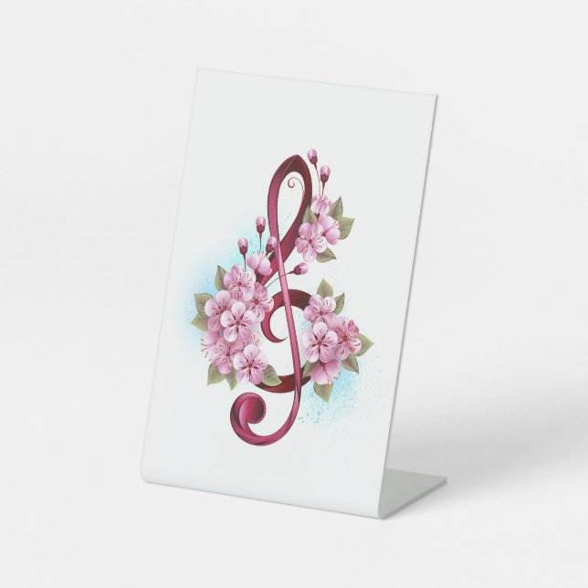 Signe De Table Musical treble clef notes with sakura flowers (Recto)