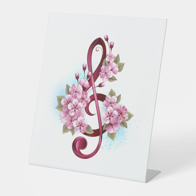 Signe De Table Musical treble clef notes with sakura flowers (Recto)