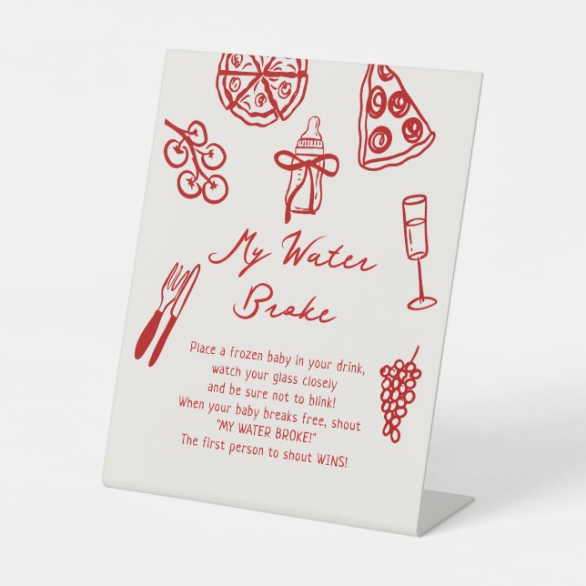 Signe De Table My Water Broke Pizza Baby shower Jeu (Recto)