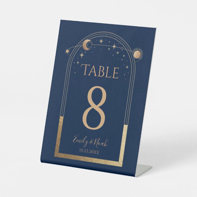 Signe De Table Mysic Blue Gold Sun Moon Stars Mariage (Recto)