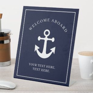 Signe De Table Nautical Navy Blue Welcome Aboard Nom du bateau An