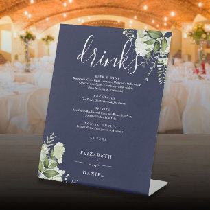 Signe De Table Navy Blue Floral Greenery Mariage Boissons Menu