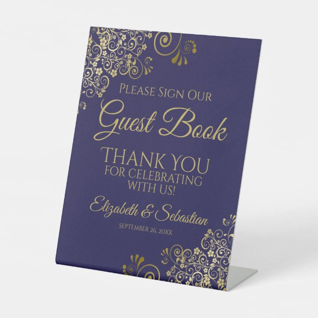 Signe De Table Navy Blue & Gold Please Sign our Guest Book Sign (Recto)
