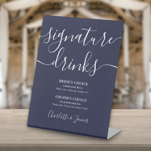 Signe De Table Navy Blue Modern Script Mariage Signature Boissons