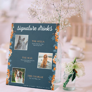 Signe De Table Navy Blue Rust Floral 3 Photo Animal de compagnie 