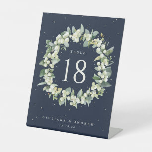 Signe De Table Navy Snowberry+Eucalyptus Mariage Numéro de table