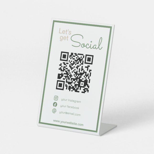 Signe De Table Neatral sage vert code QR me scanner médias sociau (Recto)