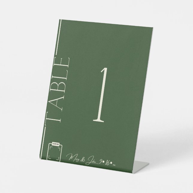 Signe De Table Nettoyer esthétique Mariage vert foncé Numéro de t (Recto)