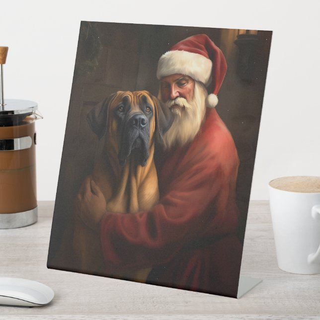 Signe De Table Noël festif Rhodesian Ridgeback Santa Claus (In SItu)