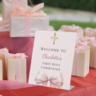 Signe De Table Nœud rose pâle pour la bienvenue de la Première Co