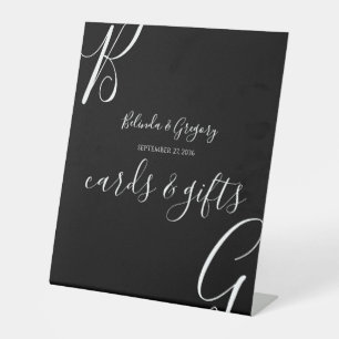 Signe De Table Noir & Blanc Initiales Cartes de Mariage & Cadeaux