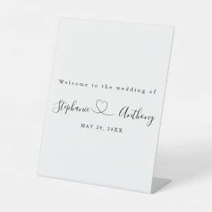 Signe De Table Noir et blanc minimaliste avec un Mariage de coeur