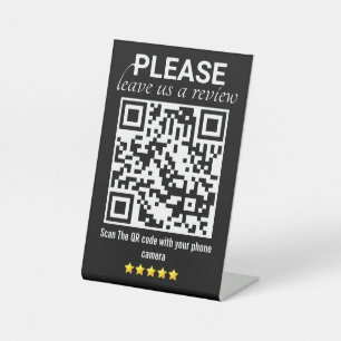 Signe De Table Noir et moderne "Laisser un commentaire" QR Code