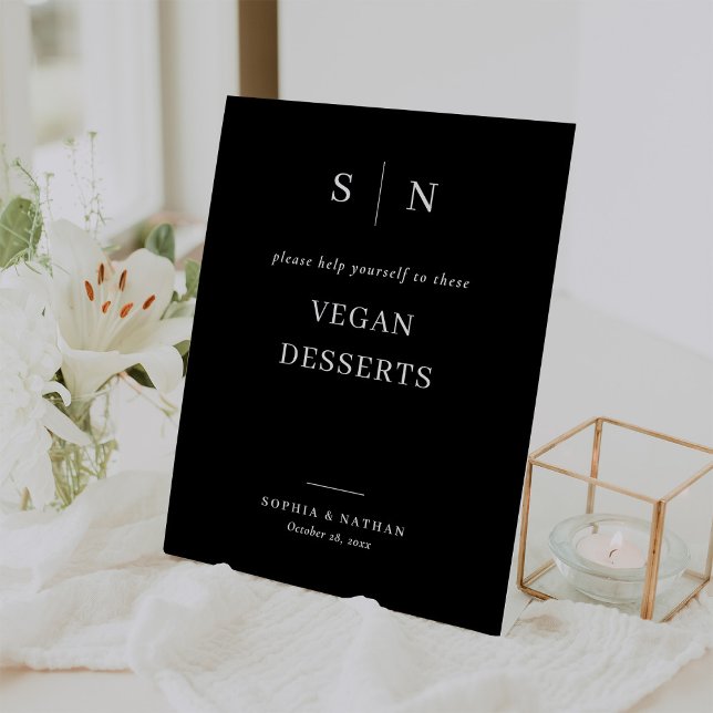 Signe De Table Noir minimal et chic | Vegan Desserts Mariage (Créateur téléchargé)