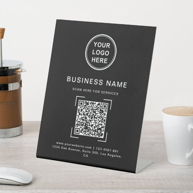 Signe De Table Nom commercial moderne noir et blanc QR Code Logo (In SItu)