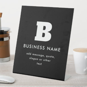 Signe De Table Nom commercial modifiable et Slogan Noir & Blanc