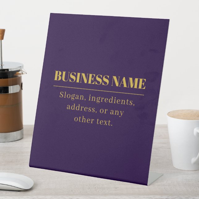Signe De Table Nom commercial ou salutation Dark Purple & Gold (In SItu)