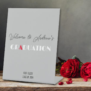 Signe De Table Nom de graduation rouge blanc minimaliste gris cla