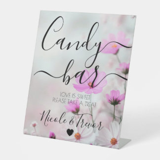 Signe De Table Noms personnalisés Fleurs roses Calligraphie Candy