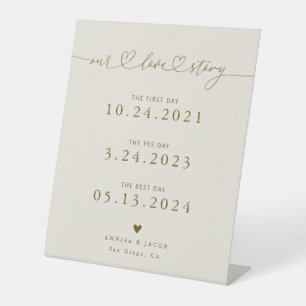 Signe De Table Notre histoire d'amour Coeurs Mariage beige Timeli