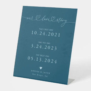 Signe De Table Notre Histoire d'Amour Cœurs Mariage Salle Teal