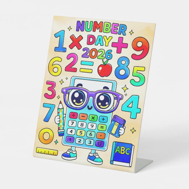 Signe De Table Number Day 2026 Cute Calculator Math Design (Recto)