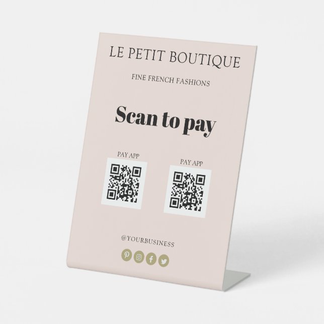 Signe De Table Numérisation rose vif moderne vers Pay App 2 codes (Recto)