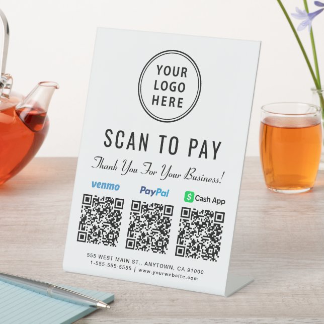 Signe De Table Numériser pour payer Logo Paypal Venmo CashApp QR  (In SItu)