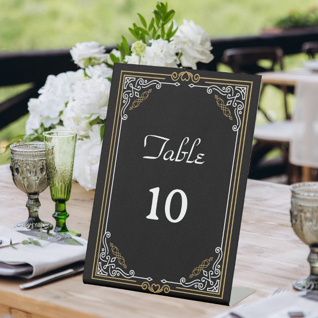 Signe De Table Numéro de table de mariage noir Art Déco vintage (Créateur téléchargé)