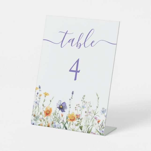 Signe De Table Numéro de table du Mariage Fleur sauvage aquarelle (Recto)