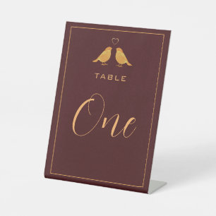 Signe De Table Numéro de table élégant bordeaux foncé et or