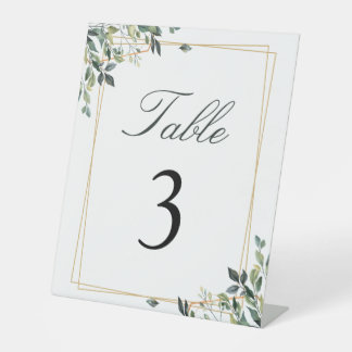 Signe De Table Numéro de table feuille verte minimaliste moderne